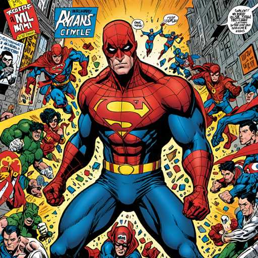 The image depicts a dynamic, action-packed scene of numerous superheroes, primarily Superman, in a bustling city. They are positioned in a chaotic, upward-angled composition, suggesting a powerful, unified force. The art style is classic comic book, with bold lines, vibrant colors, and dynamic motion effects conveying a sense of urgency and heroism.