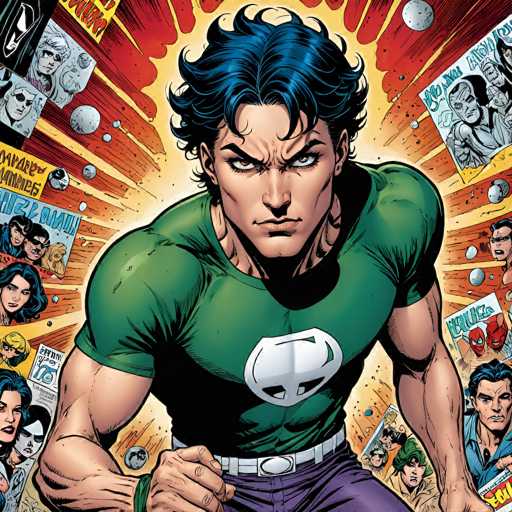 The image features Blue Shield, a superhero, in a dynamic, close-up shot. He's positioned centrally, with a determined expression and clenched fists, radiating energy bursts around him. Speech bubbles and comic book panels frame the background, emphasizing a vibrant, action-packed superhero style typical of comic book art.