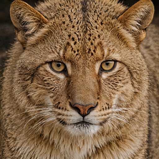 A close-up, high-definition portrait focuses on a siberian lynx's face. The main subject is the lynx, centrally positioned with intense, focused eyes and a textured, furry coat. The spatial relationship is intimate, drawing the viewer into the animal's gaze. The art style is realistic and detailed, emphasizing the lynx's expressive features.