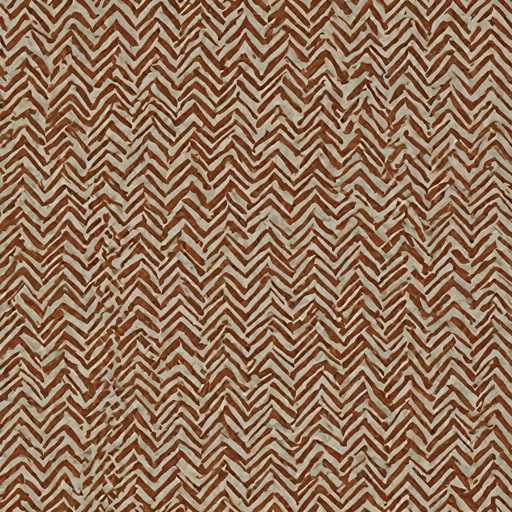 The image displays a patterned textile with a repeating chevron design in warm, earthy tones of brown and cream. The pattern's zig-zag lines create a dynamic, textured surface with a slightly irregular, hand-drawn feel. The overall style is abstract and organic, suggesting a handcrafted or tribal aesthetic.