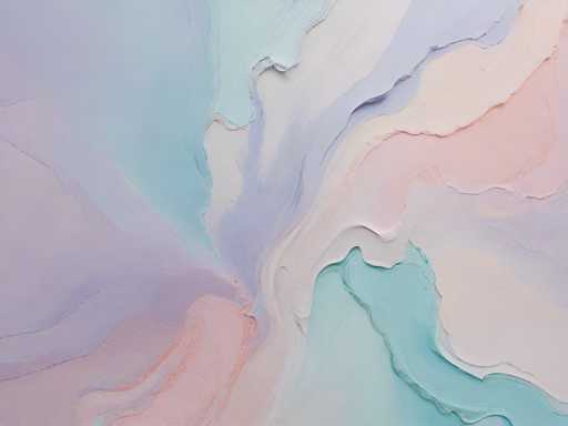 This image showcases an abstract painting characterized by its layered, textured appearance. The artwork features a harmonious blend of pastel colors, including shades of light blue, light purple, pink, and white. These hues are applied in thick, uneven layers that create a dynamic, almost three-dimensional effect, reminiscent of waves or ripples. The painting's surface is notably textured, with visible brushstrokes and areas where the paint appears to have been spread with a tool, adding depth and visual interest. The overall composition is simple yet captivating, with the interplay of colors and textures drawing the viewer's eye across the canvas. The painting is devoid of any text, figures, or recognizable objects, allowing the viewer to fully immerse in the abstract visual experience.