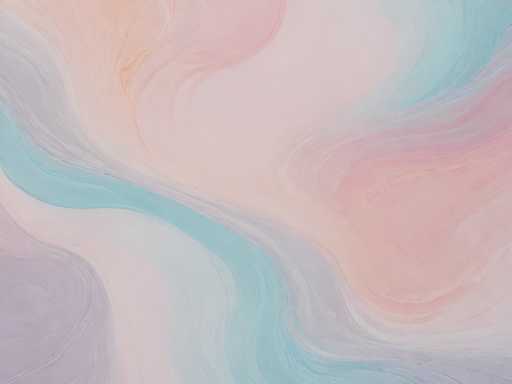 This image features an abstract painting characterized by a series of wavy, curvy lines that flow diagonally from the top left to the bottom right. The composition is dominated by a palette of pastel colors, including shades of pink, light blue, gray, and purple. The central area of the painting is predominantly pink, with light blue lines running through it, while the bottom left corner transitions into a grayish hue. The top right corner is adorned with light blue, and the bottom right corner blends gray and purple tones. The painting has a soft, almost ethereal quality, with the colors blending seamlessly into one another, creating a harmonious and soothing visual experience. The overall effect is reminiscent of gentle ocean waves or the soft, flowing lines of a river, making it a captivating piece of abstract art.