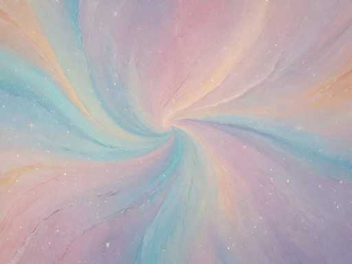 This image is a vibrant, abstract painting that evokes the beauty of a galaxy or nebula. At the center, a swirling vortex draws the eye, with colors radiating outward in a mesmerizing array. The palette includes shades of blue, pink, purple, orange, and yellow, blending seamlessly to create a dynamic and captivating composition. The interplay of these hues gives the impression of cosmic dust and gas swirling in the vastness of space. The painting's abstract nature allows for multiple interpretations, making it a stunning piece that invites viewers to lose themselves in its celestial dance.