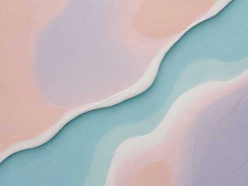The image features an abstract, fluid art piece with soft, blended pastel colors. Swirls of light pink, lavender, and sky blue intertwine, creating a sense of organic movement. The composition is asymmetrical, with the colors flowing across the frame in gentle curves and gradients. The art style is modern and minimalist, emphasizing texture and subtle color transitions rather than sharp lines or defined forms.