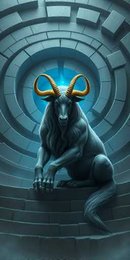 The image shows a large, dark-colored animal with horns sitting on the stairs of a building. The animal is facing towards the right side of the image and appears to be resting or observing its surroundings.