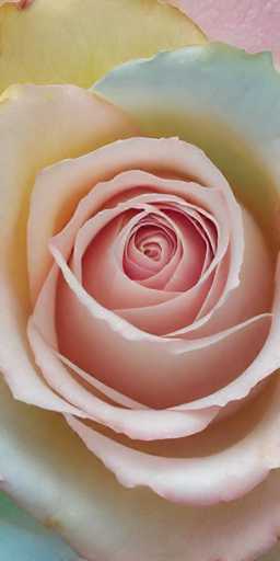 A close-up view of a single rose petal with a gradient background transitioning from pink at the top left corner to light blue at the bottom right corner.