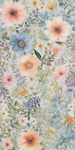 The image shows a floral pattern on a gray background. The flowers include blue, pink, and white petals with green leaves. The arrangement of the flowers is symmetrical, creating a balanced visual effect.