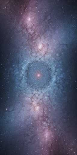 The image shows a digital illustration of a spiral galaxy with a bright red center and blue and purple swirls surrounding it. The galaxy is set against a dark gray background, creating a stark contrast that highlights the vibrant colors within.