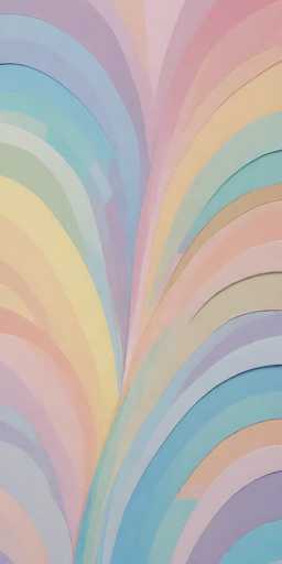 This image features a vibrant, abstract painting with a striking composition of concentric arches that radiate from the center in a V-shape, creating a dynamic visual effect. The artwork is divided into two distinct sections: the left side predominantly showcases shades of blue, while the right side is adorned with hues of pink. These colors blend seamlessly into each other, creating a harmonious yet contrasting palette. The arches are meticulously layered, with each subsequent arch slightly overlapping the one beneath it, adding depth and complexity to the piece. The painting's style is reminiscent of a rainbow, with its vivid colors and fluid forms, yet it maintains a unique abstract quality that sets it apart. The overall effect is one of movement and energy, as if the arches are expanding outward from the central point, inviting the viewer to explore the interplay of colors and forms.