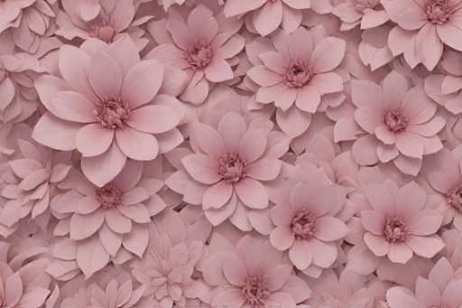 The image shows a close-up view of pink flowers arranged in a grid pattern against a light gray background. The flowers have a 3D effect and appear to be floating or hovering above the surface.