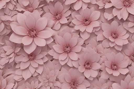 The image depicts a close-up of numerous pink flowers, each with approximately 10 to 12 petals. The petals are arranged in a circular pattern, with the outer petals being larger and gradually decreasing in size towards the center. The flowers are densely packed, overlapping each other, and filling the entire frame. The petals exhibit a gradient of pink hues, with some appearing lighter and others darker. The centers of the flowers are slightly darker, creating a subtle contrast. The overall composition is intricate and detailed, showcasing the delicate beauty of the flowers.