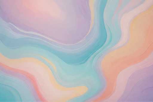 The image shows an abstract painting with a gradient background that transitions from pink at the top to blue and orange towards the bottom. The colors used are predominantly purple, green, and yellow, creating a vibrant and dynamic visual effect.