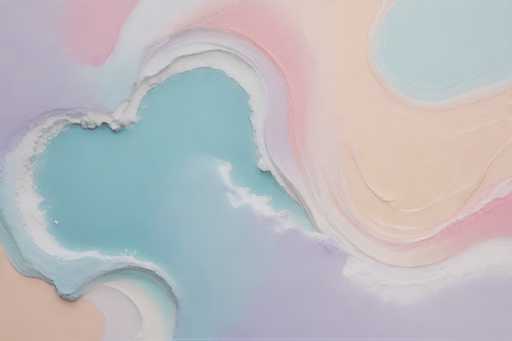 The image shows an abstract painting with a gradient background transitioning from pink and blue at the top to green and white at the bottom. The colors used are predominantly pastel shades of pink, blue, green, and white. The painting is displayed on a canvas or wall, creating a visually appealing and harmonious composition.