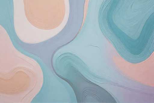 The image shows an abstract painting with a gradient background transitioning from pink at the top to blue at the bottom. The colors used are predominantly light and dark shades of blue and pink, creating a sense of depth and dimension in the artwork. The painting is displayed against a gray background, which further accentuates its colors and shapes.