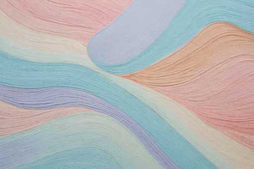 This image showcases an abstract painting characterized by a series of wavy, undulating lines that flow from the top left to the bottom right. The composition features a palette of pastel colors, including shades of pink, light blue, purple, and beige. The lines are predominantly horizontal, creating a sense of movement and fluidity across the canvas. The painting has a textured appearance, suggesting it might be created on a thick surface like wood or canvas. The overall effect is reminiscent of natural elements such as water or wind, with the lines evoking a sense of gentle motion and tranquility. The abstract nature of the artwork allows for multiple interpretations, inviting viewers to find their own meaning within the harmonious blend of colors and forms.