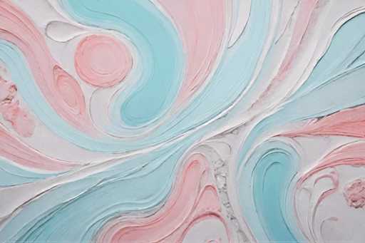 The image shows an abstract painting with a gradient background transitioning from pink at the top to blue at the bottom. The painting features various shapes and lines that create a sense of movement and dynamism.