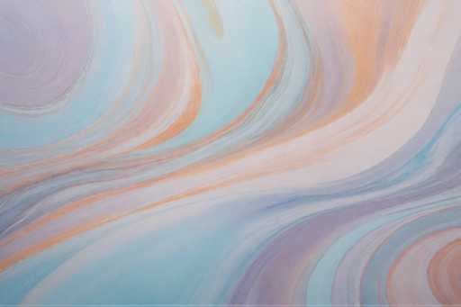 The image shows an abstract painting with a gradient background that transitions from blue at the top to orange and purple at the bottom. The colors used are predominantly blue, pink, and purple, creating a visually striking effect. The painting is displayed on a white wall, which provides a stark contrast to the vibrant colors of the artwork.