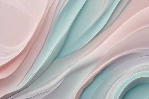 The image is a detailed, abstract painting featuring a series of overlapping, curved shapes that resemble layers of paper or fabric. The composition is dominated by a palette of pinks, blues, and purples, with the left side primarily showcasing various shades of pink, and the right side featuring more blues and purples. The shapes are arranged in a wavy, flowing manner, creating a sense of depth and movement. The top left corner is predominantly pink, while the bottom right corner transitions into a mix of blue and purple hues. The overall effect is reminiscent of a close-up view of a flower petal or a delicate, layered textile, with the shapes blending seamlessly into one another.